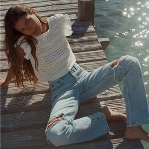 Zara Embroidered summer Top ruffled cap sleeves women’s sold out Small S